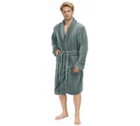 NY Threads Luxe Doux Robe de Chambre Homme Polaire Col Châle Douillet Peignoir de Bain (Gris acier, L)