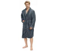 NY Threads Luxe Doux Robe de Chambre Homme Polaire Col Châle Douillet Peignoir de Bain (Gris, L)