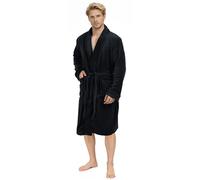 NY Threads Luxe Doux Robe de Chambre Homme Polaire Col Châle Douillet Peignoir de Bain (Noir, XL)