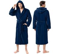 NY Threads Peignoir de bain long à capuche pour homme, en polaire, bleu marine, XXL/3XL