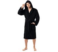 NY Threads Peignoir de bain long à capuche pour homme, en polaire, noir, Small-medium