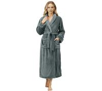 NY Threads Peignoir de bain long en polaire chaude à col châle pour femme, gris foncé, Large