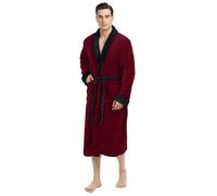NY Threads Peignoir de bain luxueux en polaire à col châle pour homme, Bordeaux avec contraste noir, Large-X-Large