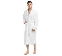 NY Threads Peignoir de bain luxueux en polaire pour homme avec col châle, blanc, Large-X-Large
