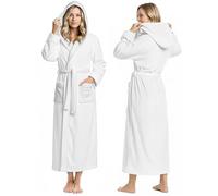 NY Threads Peignoir long en polaire à capuche pour femme, blanc, Small