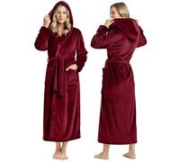 NY Threads Peignoir long en polaire à capuche pour femme, bordeaux, Large