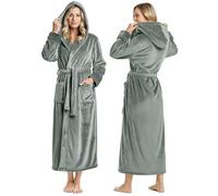 NY Threads Peignoir long en polaire à capuche pour femme, gris acier, X-Large