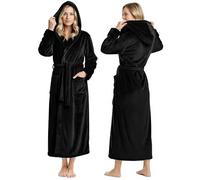 NY Threads Peignoir long en polaire à capuche pour femme, noir, X-Large
