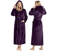 NY Threads Peignoir long en polaire à capuche pour femme, prune, Medium