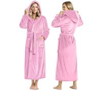 NY Threads Peignoir long en polaire à capuche pour femme, rose, X-Large