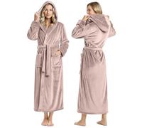 NY Threads Peignoir long en polaire à capuche pour femme, taupe, X-Large