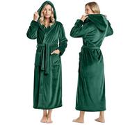 NY Threads Peignoir long en polaire à capuche pour femme, vert, Medium