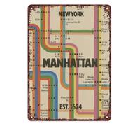 NYC Transit Map Retro Tin Wall-Art 12x8 Inch | Classic color coded line diagram with pre drilled holes for easy hanging
