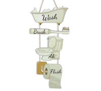 NymphFable 4 Pièces Décoration Murale Salle De Bain Rustique, Plaque En Bois Suspendue « Lave Brosse Flushe » Pour Salle De Bain Toilette Ferme
