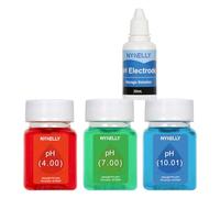 Nynelly Kit de Solution d'étalonnage pour pH-Mètre, 3 Flacons de 50 ml de Solution Tampon d'étalonnage (pH 4,00, 7,00 et 10,01) et 30 ml de Solution de Stockage de Sonde pH pour pH-Mètres