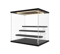 Nynelly Vitrine pour Collection avec Éclairage LED, 4 Niveaux Vitrine Acrylique Rangement avec Porte et Marches, Anti-Poussière Transparente Plexiglas Boite Presentoir pour Funko Pop, Figurine, Noir