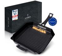 NYORD BBQ Poêle à griller en fonte - pour induction, vitrocéramique, gaz, gril & extérieur, Poêle en fonte réfractaire avec rainures de gril, Cast Iron avec bec verseur