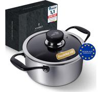 NYORD Casserole en acier inoxydable - Antiadhésive, Résistante aux rayures, Casserole à structure alvéolaire, Lavable au lave-vaisselle, Casserole hybride, Revêtement céramique, PTFE & PFOA libre, 2,8