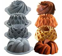 NYSDM Lot de 4 moules à gâteaux en Silicone antiadhésifs à Tubes cannelés pour gâteaux de Cuisson Brownies Flan Pain de Viande Couronne Nid Formes tressées en Spirale