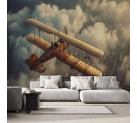 NYSMGS Papier Peint Panoramique Avion Vintage 400x280 Déco Maison | Fresque murale photo effet 3D, décoration murale Intissé moderne Nuages Paysage adapté salon, chambre, bureau d-9