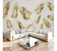 NYSMGS Papier Peint Panoramique Minimaliste Feuille 400x280 Déco Maison | Fresque murale photo effet 3D, décoration murale Intissé moderne Feuille De Palmier Dorée adapté salon, chambre, bureau V/154