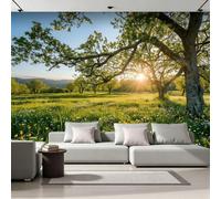 NYSMGS Papier Peint Panoramique Nature Prairies Papier Peint Intissé Fleurs Sauvages Arbres Anciens 3D Décoration Mural, Poster Geant Photo Fresque Mural 500x280cm Pour Salon Chambre TV Fond 4X13