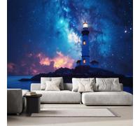 NYSMGS Papier Peint Panoramique Phare Voie Lactée 300x210 Déco Maison | Fresque murale photo effet 3D, décoration murale Intissé moderne Ciel étoilé Océan adapté salon, chambre, bureau d-327