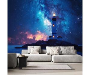 NYSMGS Papier Peint Panoramique Phare Voie Lactée 400x280 Déco Maison | Fresque murale photo effet 3D, décoration murale Intissé moderne Ciel étoilé Océan adapté salon, chambre, bureau d-329