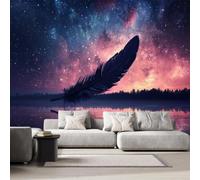 NYSMGS Papier Peint Panoramique Plume Voie Lactée 200x140 Déco Maison | Fresque murale photo 3D, décoration murale Intissé moderne Ciel étoilé Reflet Sur L'eau adapté salon, chambre, bureau 1-40