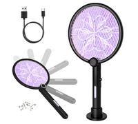 Nzkeuf Raquette Electrique Insectes, USB Rechargeable Raquette Moustique Electrique, 3 en 1 Raquettes Anti Moustique Pliable avec 3 Couches Protection, Fixation Murale et sur Pied, Intérieur Extérieur