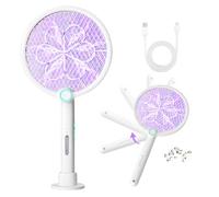 Nzkeuf Raquette Electrique Insectes, USB Rechargeable Raquette Moustique Electrique, 3 en 1 Raquettes Anti Moustique Pliable avec 3 Couches Protection, Fixation Murale et sur Pied, Intérieur Extérieur