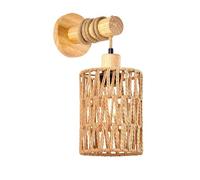 Nzoike Applique Murale en Rotin Tressé avec Abat-Jour Cylindrique, Style Campagnard Rustique, Bois Naturel et Corde, 3.6x6.5 Pouces, pour Chambre Ferme Salon Couloir,(Sans ampoule)