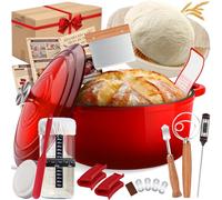 NZQXJXZ Casserole en Fonte pour la Cuisson du pain, 26cm Émaillée Cocotte Panier de Levage de Pain Banneton, Matériel de Cuisson de Pain au Levain, Marmite avec Couvercle, Poignées, 4.7L