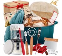 NZQXJXZ Cocotte en fonte émaillée, 26cm panier de levage pour pain (banneton) pour la cuisson du pain au levain, marmite avec couvercle et poignées, 4,7 L