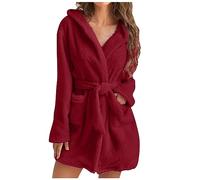 NZYIHAO Peignoir en polaire pour femme - Pyjama d'hiver avec capuche - Élégant - Couleur unie - Chemise de nuit en peluche - Kimono moelleux - Grandes tailles - Vêtement de détente - Ceinture -