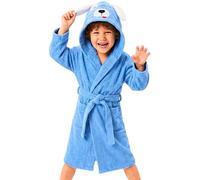 o-day Peignoir doux pour enfant, éponge et amusant, peignoir pour fille, en tissu éponge avec capuche en forme d'animal, 100 % coton, Bleu clair - chien, 7-8 ans