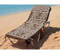 o-day Serviette de Plage avec Coins Élastiqués et Poches 70x180cm - Serviette de Plage Coton Fouta 100% pour Transat et Plage (Tribal - Marron Terre)