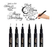 O-Kinee Lot de 6 stylos de calligraphie à la main - Feutres noirs - Pour lettrage, dessin, bullet journal, notes scolaires et cadeaux DIY (4 tailles)