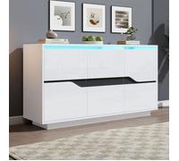 O.Ye Buffet de salon, 3 portes, armoire de rangement avec séparations réglables, buffet de canapé brillant avec LED, BUFFET