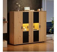 O.Ye Buffet de salon, meuble de rangement avec séparations réglables, vitrine avec bande lumineuse LED et verre multicolore BUFFET