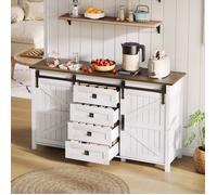 O.Ye Buffet en blanc avec portes coulissantes et 4 tiroirs pour la cuisine, la salle à manger et le salon, largeu BUFFET DE CUISINE