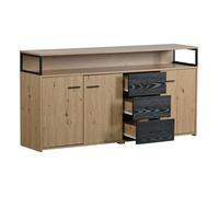 O.Ye Commode 3 tiroirs avec 3 portes armoire multifonctionnelle avec poignées en métal 150x35x75 9 cm en aggl COMMODE DE CHAMBRE