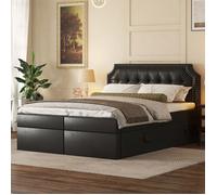 O.Ye Lit adulte Lit double Lit capitonné 140 x 200 cm avec sommier à lattes en métal, grand rangement, ouvert des deux LIT COMBINE