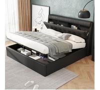 O.Ye Lit capitonné, 140 x 200 cm, à commande hydraulique, avec rangement dissimulé, PU noir (matelas non inclus) . noir LIT COMBINE