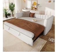O.Ye Lit de repos 90x200 cm (180x200 cm) blanc minimaliste - Canapé-lit gigogne rembourré velours - Sans Matelas