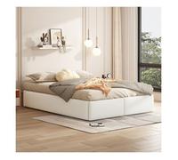 O.Ye Lit double rembourré 140 x 200 cm avec 2 tiroirs et sommier hydraulique, Lit 2 personnes, Lit coffre avec cadre de lit, Blanc