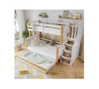 O.Ye Lit enfant, trois modèles de lit, avec lit gigogne, design spécial de panneau de porte, couleur blanc + nature LITS SUPERPOSES