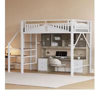 O.Ye Lit mezzanine, 140 x 200 cm,Lit en métal avec échelle de sécurité, nombreux rangements sous le lit, blanc . mult LIT MEZZANINE