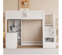 O.Ye Lit mezzanine 90x200cm - bureau et tiroirs - échelle de sécurité latérale interchangeable à gauche ou à droite - blanc
