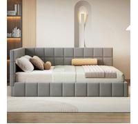 O.Ye Lit Rembourré Canapé-Lit 160 X 200 cm, Lit Gigogne avec Sommier a Lattes en Tissu Velours Agréable a La Peau, Gris